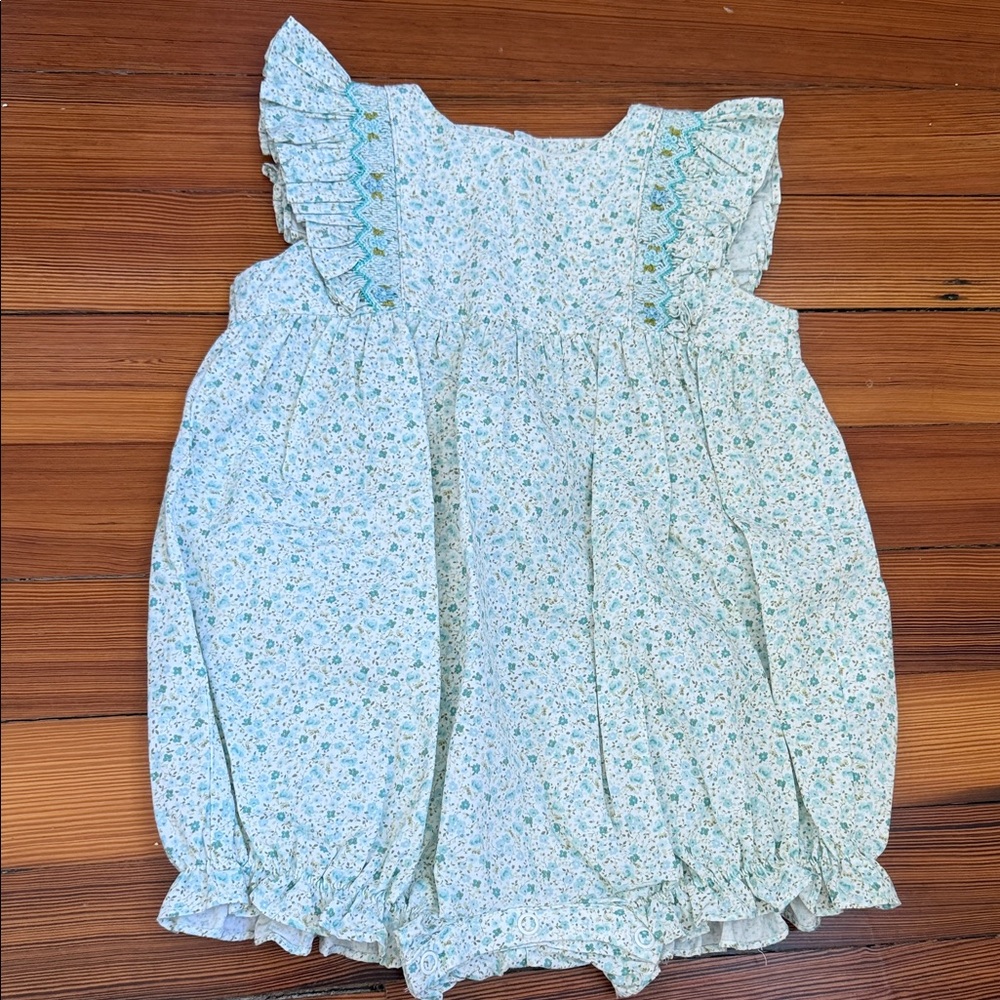 Luli & Me Green Floral Ruffle Dress